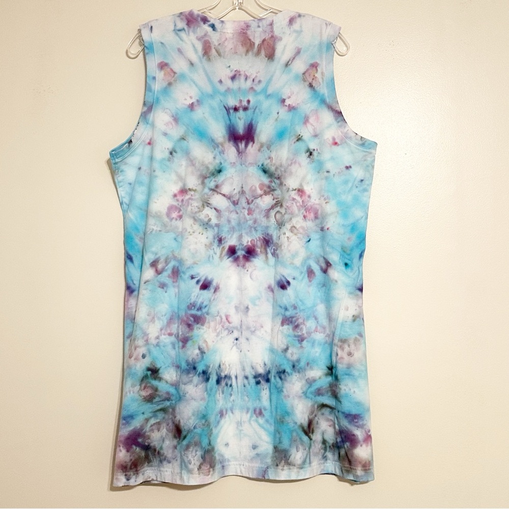 Lands End Tie-Dye V-neck Sleeveless Cotton Casual Summer Dress - Picture 2 of 6